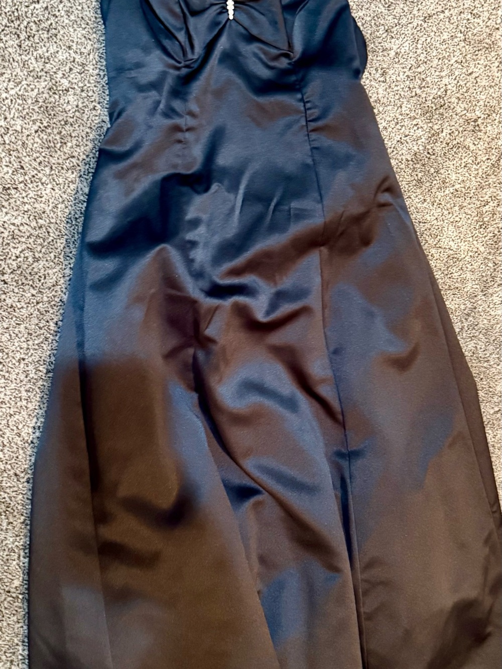 David's Bridal Black Satin A-Line Gown with Jewel Detail - Picture 3 of 7
